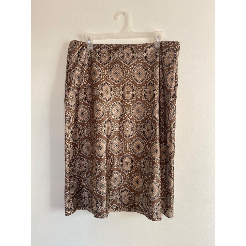 New York & Company Brown Paisley Straight Midi Skirt Size 14